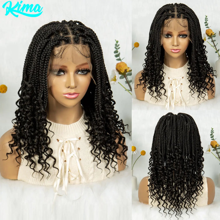 Knotless Box Braided Wigs with Curly Ends Synthetic Full Lace Boho Braided Lace Wigs Lace Frontal Braids Wig for Black Women - Vogue Vista UK