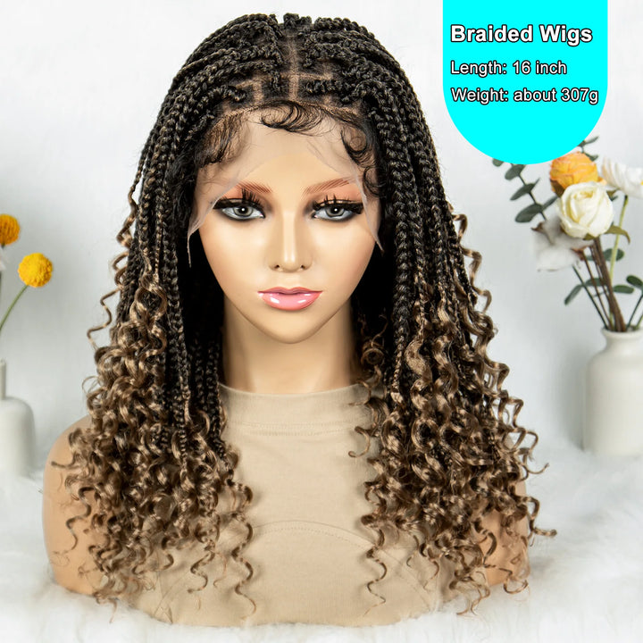 Knotless Box Braided Wigs with Curly Ends Synthetic Full Lace Boho Braided Lace Wigs Lace Frontal Braids Wig for Black Women - Vogue Vista UK