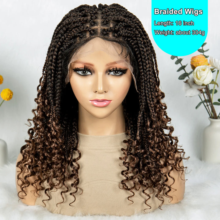 Knotless Box Braided Wigs with Curly Ends Synthetic Full Lace Boho Braided Lace Wigs Lace Frontal Braids Wig for Black Women - Vogue Vista UK