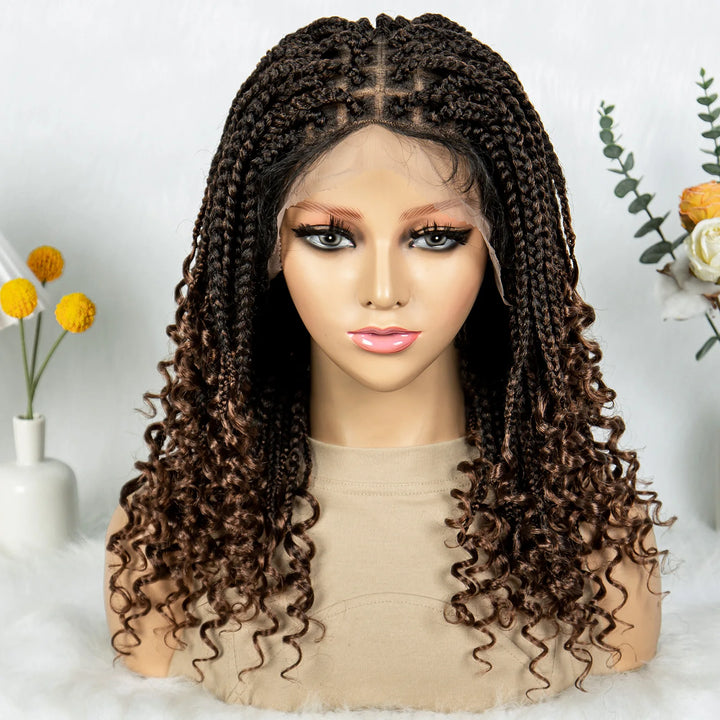 Knotless Box Braided Wigs with Curly Ends Synthetic Full Lace Boho Braided Lace Wigs Lace Frontal Braids Wig for Black Women - Vogue Vista UK