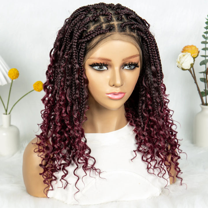 Knotless Box Braided Wigs with Curly Ends Synthetic Full Lace Boho Braided Lace Wigs Lace Frontal Braids Wig for Black Women - Vogue Vista UK