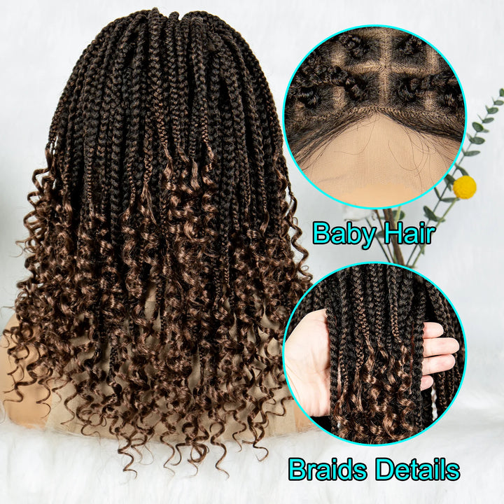 Knotless Box Braided Wigs with Curly Ends Synthetic Full Lace Boho Braided Lace Wigs Lace Frontal Braids Wig for Black Women - Vogue Vista UK