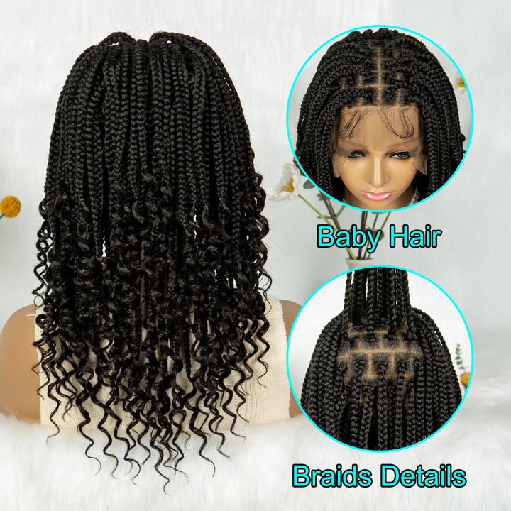 Knotless Box Braided Wigs with Curly Ends Synthetic Full Lace Boho Braided Lace Wigs Lace Frontal Braids Wig for Black Women - Vogue Vista UK