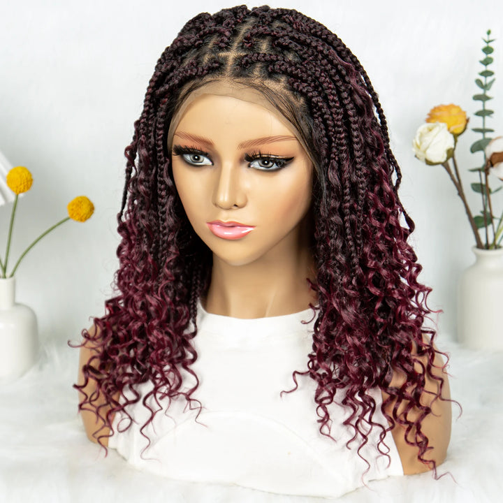 Knotless Box Braided Wigs with Curly Ends Synthetic Full Lace Boho Braided Lace Wigs Lace Frontal Braids Wig for Black Women - Vogue Vista UK