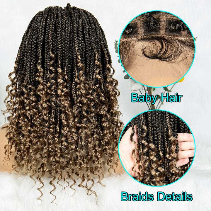 Knotless Box Braided Wigs with Curly Ends Synthetic Full Lace Boho Braided Lace Wigs Lace Frontal Braids Wig for Black Women - Vogue Vista UK