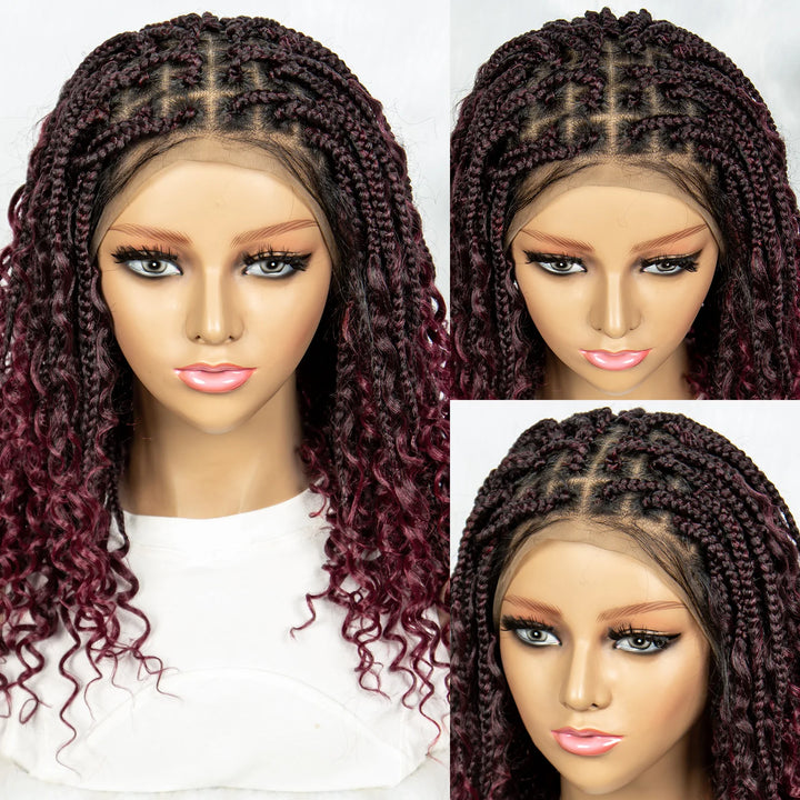 Knotless Box Braided Wigs with Curly Ends Synthetic Full Lace Boho Braided Lace Wigs Lace Frontal Braids Wig for Black Women - Vogue Vista UK