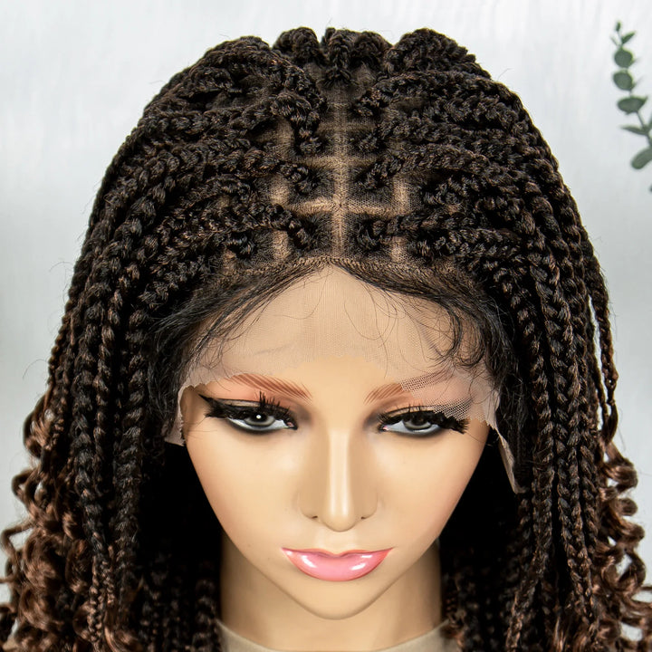 Knotless Box Braided Wigs with Curly Ends Synthetic Full Lace Boho Braided Lace Wigs Lace Frontal Braids Wig for Black Women - Vogue Vista UK