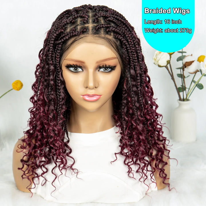 Knotless Box Braided Wigs with Curly Ends Synthetic Full Lace Boho Braided Lace Wigs Lace Frontal Braids Wig for Black Women - Vogue Vista UK