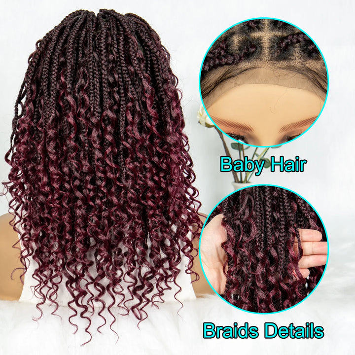 Knotless Box Braided Wigs with Curly Ends Synthetic Full Lace Boho Braided Lace Wigs Lace Frontal Braids Wig for Black Women - Vogue Vista UK