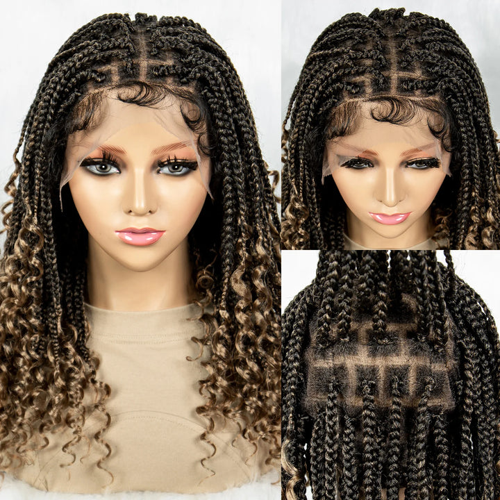 Knotless Box Braided Wigs with Curly Ends Synthetic Full Lace Boho Braided Lace Wigs Lace Frontal Braids Wig for Black Women - Vogue Vista UK
