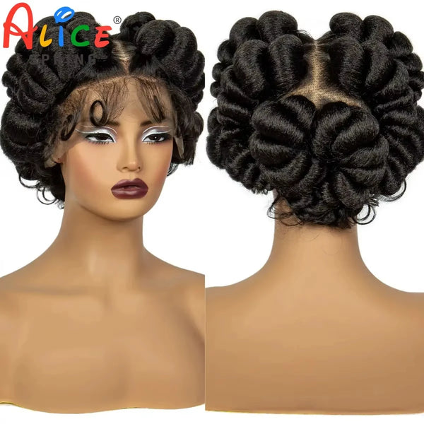 Synthetic Full Lace Handmade Bantu Braided Wigs Short Cute Natural Braided Lace Wigs For Black Women Knotless Braids Wigs - Vogue Vista UK