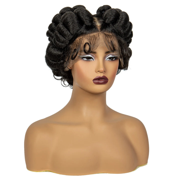 Synthetic Full Lace Handmade Bantu Braided Wigs Short Cute Natural Braided Lace Wigs For Black Women Knotless Braids Wigs - Vogue Vista UK
