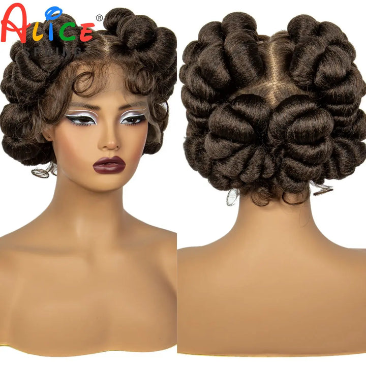 Synthetic Full Lace Handmade Bantu Braided Wigs Short Cute Natural Braided Lace Wigs For Black Women Knotless Braids Wigs - Vogue Vista UK