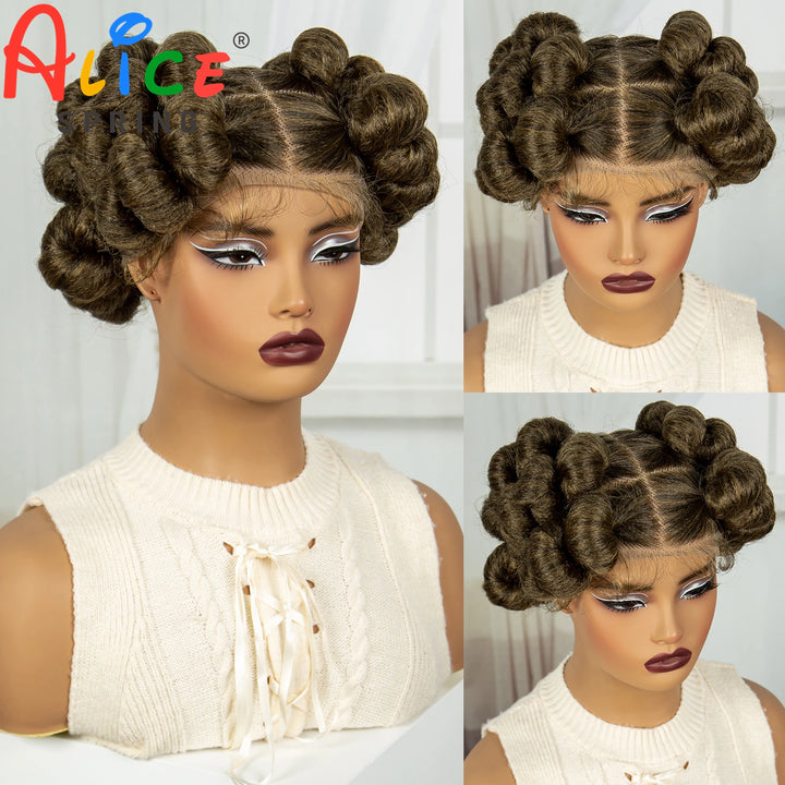 Synthetic Full Lace Handmade Bantu Braided Wigs Short Cute Natural Braided Lace Wigs For Black Women Knotless Braids Wigs - Vogue Vista UK