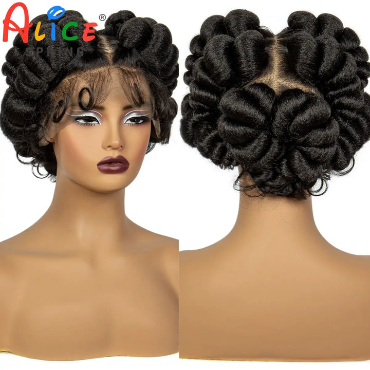 Synthetic Full Lace Handmade Bantu Braided Wigs Short Cute Natural Braided Lace Wigs For Black Women Knotless Braids Wigs - Vogue Vista UK