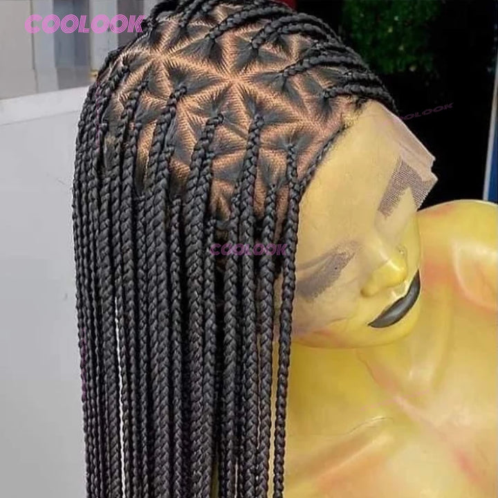 Synthetic Triangle Braids Hair Wig Full Lace Braided Wigs For Black Women Knotless Box Braid Wig 26" Cornrow Braids Lace Wig - Vogue Vista UK
