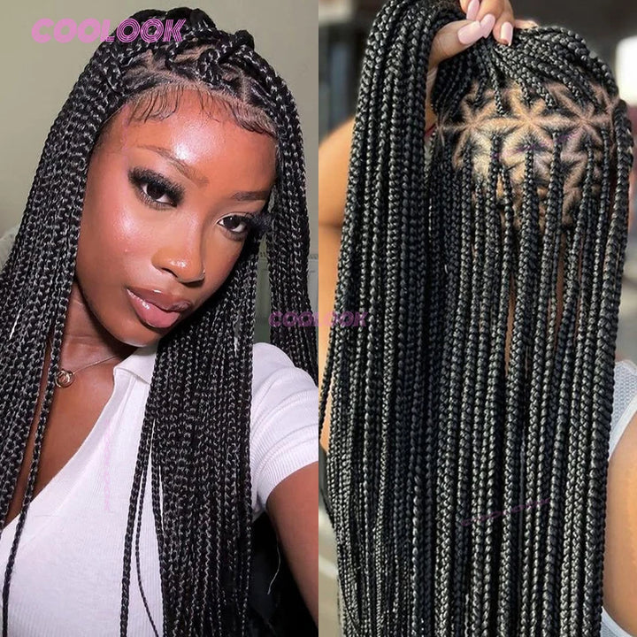 Synthetic Triangle Braids Hair Wig Full Lace Braided Wigs For Black Women Knotless Box Braid Wig 26" Cornrow Braids Lace Wig - Vogue Vista UK
