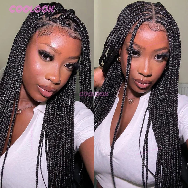 Synthetic Triangle Braids Hair Wig Full Lace Braided Wigs For Black Women Knotless Box Braid Wig 26" Cornrow Braids Lace Wig - Vogue Vista UK