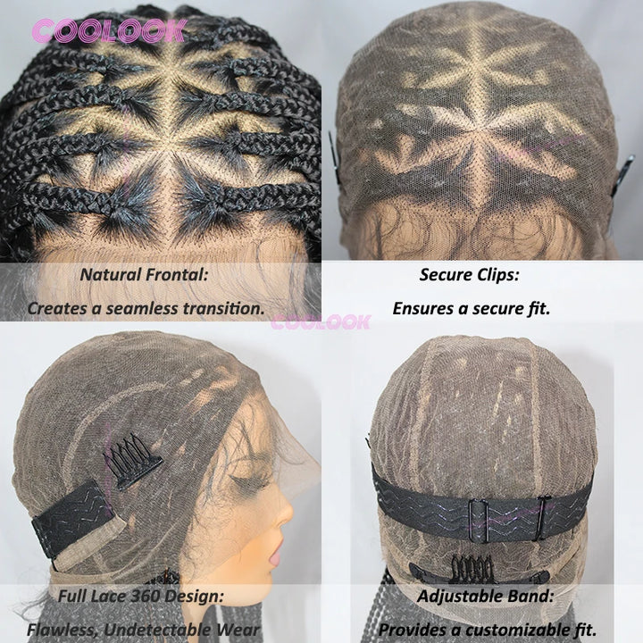Synthetic Triangle Braids Hair Wig Full Lace Braided Wigs For Black Women Knotless Box Braid Wig 26" Cornrow Braids Lace Wig - Vogue Vista UK