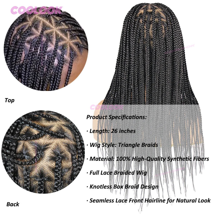 Synthetic Triangle Braids Hair Wig Full Lace Braided Wigs For Black Women Knotless Box Braid Wig 26" Cornrow Braids Lace Wig - Vogue Vista UK