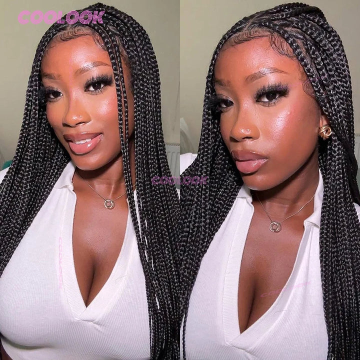 Synthetic Triangle Braids Hair Wig Full Lace Braided Wigs For Black Women Knotless Box Braid Wig 26" Cornrow Braids Lace Wig - Vogue Vista UK