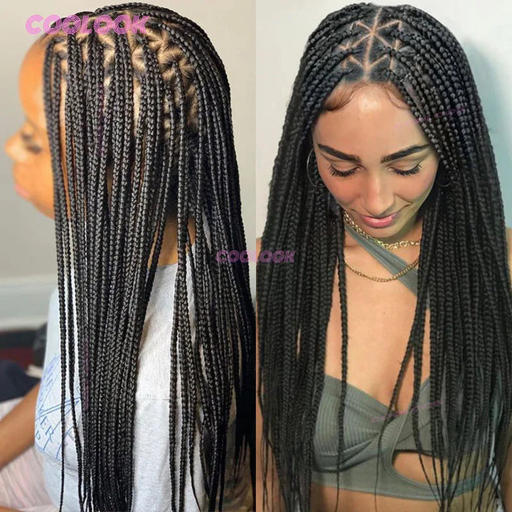 Synthetic Triangle Braids Hair Wig Full Lace Braided Wigs For Black Women Knotless Box Braid Wig 26" Cornrow Braids Lace Wig - Vogue Vista UK