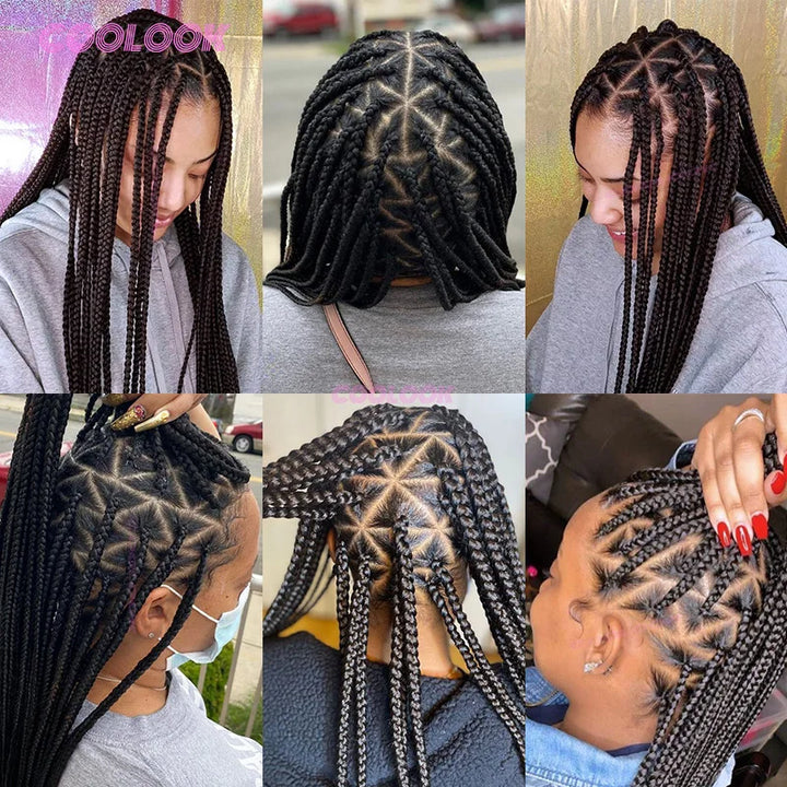 Synthetic Triangle Braids Hair Wig Full Lace Braided Wigs For Black Women Knotless Box Braid Wig 26" Cornrow Braids Lace Wig - Vogue Vista UK