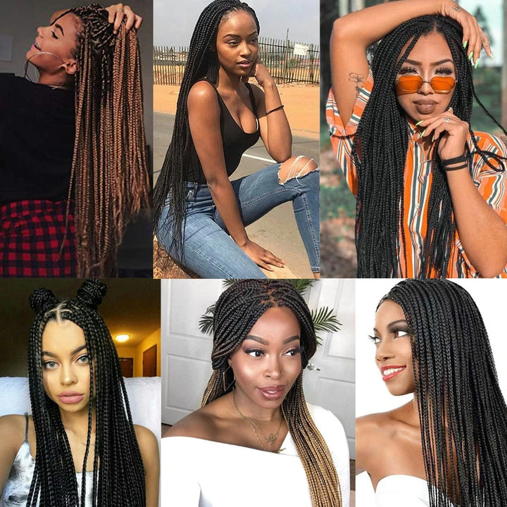 Donghou Ombre Long Box Braided Wigs 26 Inch Micro Braids Wig Heat Resistant Fiber Synthetic Box Braids Knotless Wig for Women - Vogue Vista UK