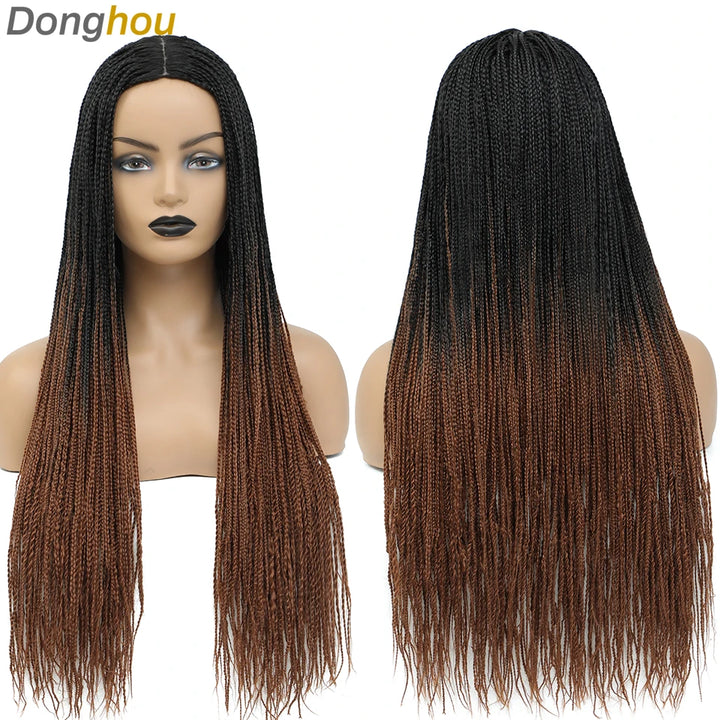 Donghou Ombre Long Box Braided Wigs 26 Inch Micro Braids Wig Heat Resistant Fiber Synthetic Box Braids Knotless Wig for Women - Vogue Vista UK