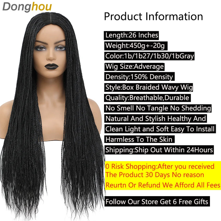 Donghou Ombre Long Box Braided Wigs 26 Inch Micro Braids Wig Heat Resistant Fiber Synthetic Box Braids Knotless Wig for Women - Vogue Vista UK