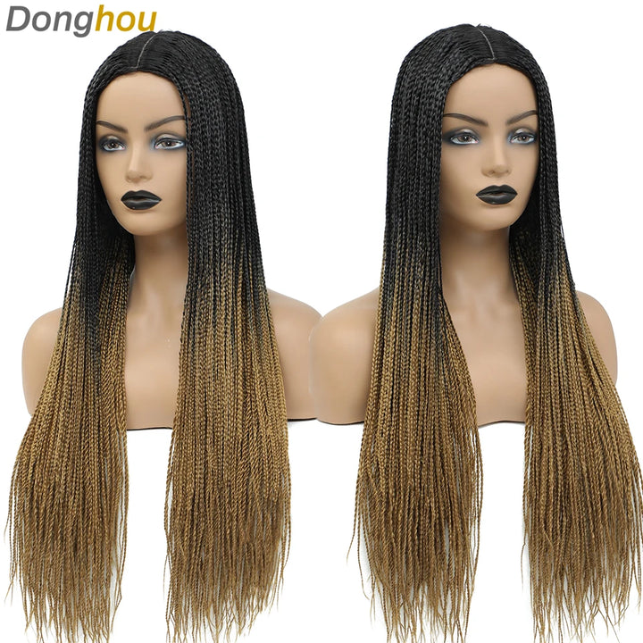 Donghou Ombre Long Box Braided Wigs 26 Inch Micro Braids Wig Heat Resistant Fiber Synthetic Box Braids Knotless Wig for Women - Vogue Vista UK