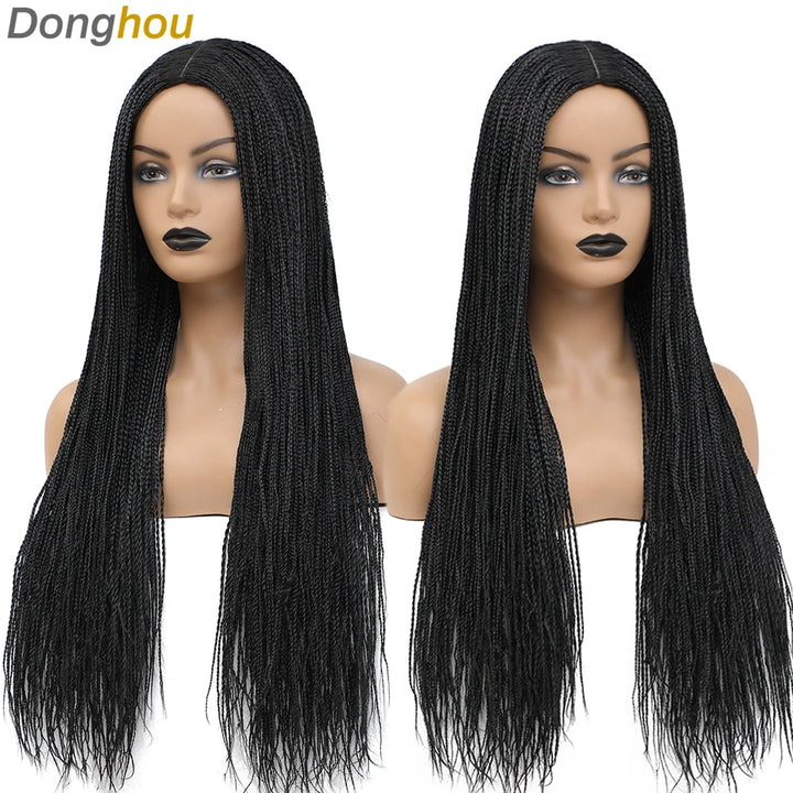 Donghou Ombre Long Box Braided Wigs 26 Inch Micro Braids Wig Heat Resistant Fiber Synthetic Box Braids Knotless Wig for Women - Vogue Vista UK