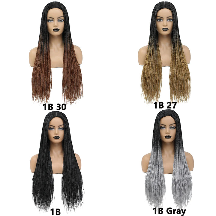 Donghou Ombre Long Box Braided Wigs 26 Inch Micro Braids Wig Heat Resistant Fiber Synthetic Box Braids Knotless Wig for Women - Vogue Vista UK