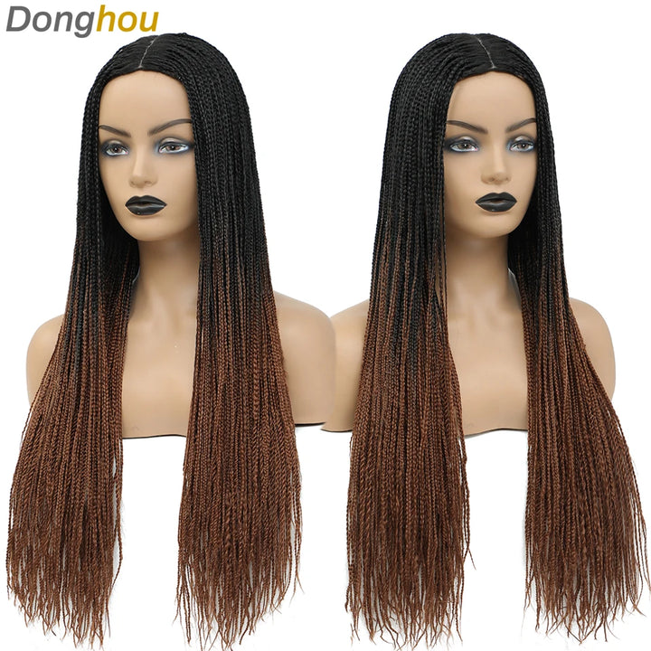 Donghou Ombre Long Box Braided Wigs 26 Inch Micro Braids Wig Heat Resistant Fiber Synthetic Box Braids Knotless Wig for Women - Vogue Vista UK