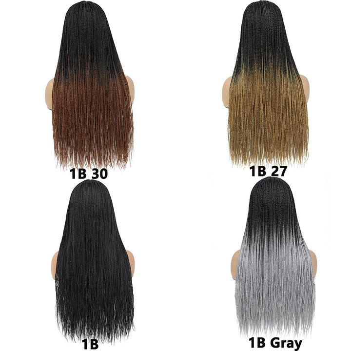 Donghou Ombre Long Box Braided Wigs 26 Inch Micro Braids Wig Heat Resistant Fiber Synthetic Box Braids Knotless Wig for Women - Vogue Vista UK