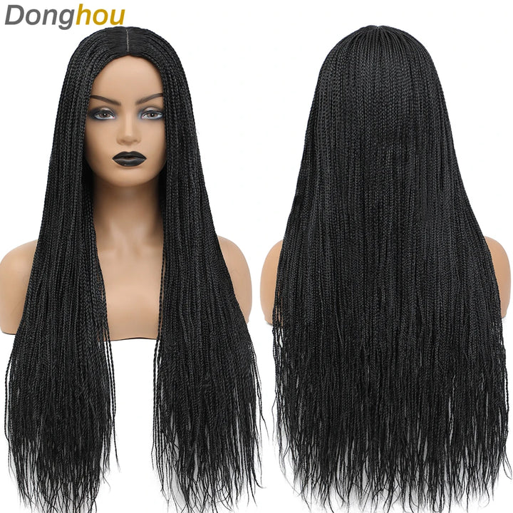 Donghou Ombre Long Box Braided Wigs 26 Inch Micro Braids Wig Heat Resistant Fiber Synthetic Box Braids Knotless Wig for Women - Vogue Vista UK