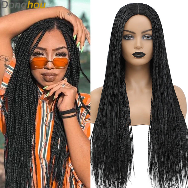 Donghou Ombre Long Box Braided Wigs 26 Inch Micro Braids Wig Heat Resistant Fiber Synthetic Box Braids Knotless Wig for Women - Vogue Vista UK