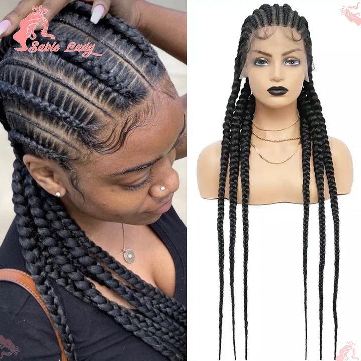 36 Inch Jumbo Braided Wigs Synthetic Knotless Full Lace Braid Wig Knotless Braided Wig Cornrow Plait Braids Wig For Afro Women - Vogue Vista UK
