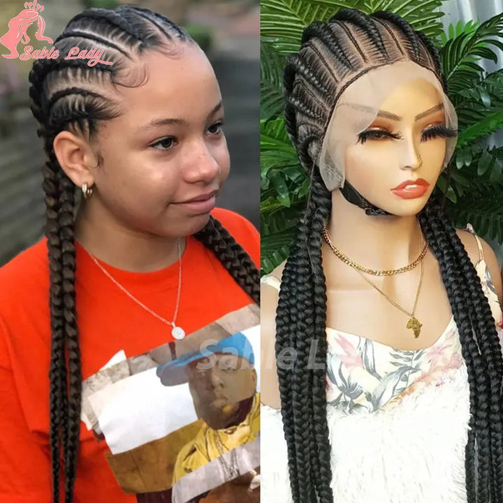 36 Inch Jumbo Braided Wigs Synthetic Knotless Full Lace Braid Wig Knotless Braided Wig Cornrow Plait Braids Wig For Afro Women - Vogue Vista UK