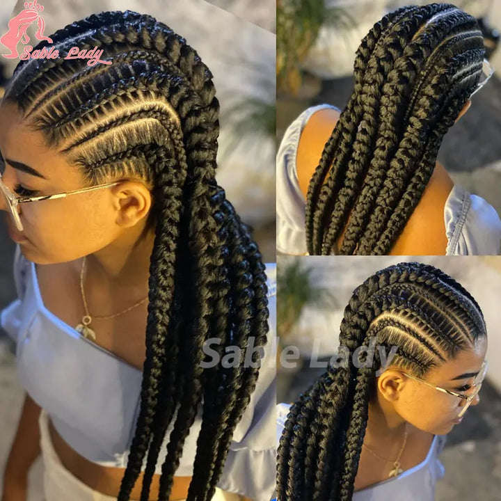 36 Inch Jumbo Braided Wigs Synthetic Knotless Full Lace Braid Wig Knotless Braided Wig Cornrow Plait Braids Wig For Afro Women - Vogue Vista UK