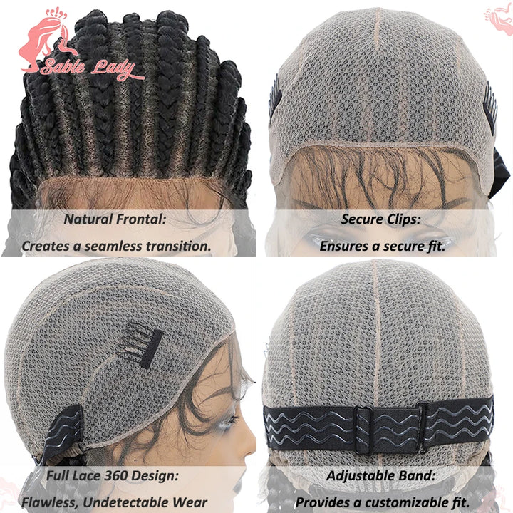 36 Inch Jumbo Braided Wigs Synthetic Knotless Full Lace Braid Wig Knotless Braided Wig Cornrow Plait Braids Wig For Afro Women - Vogue Vista UK