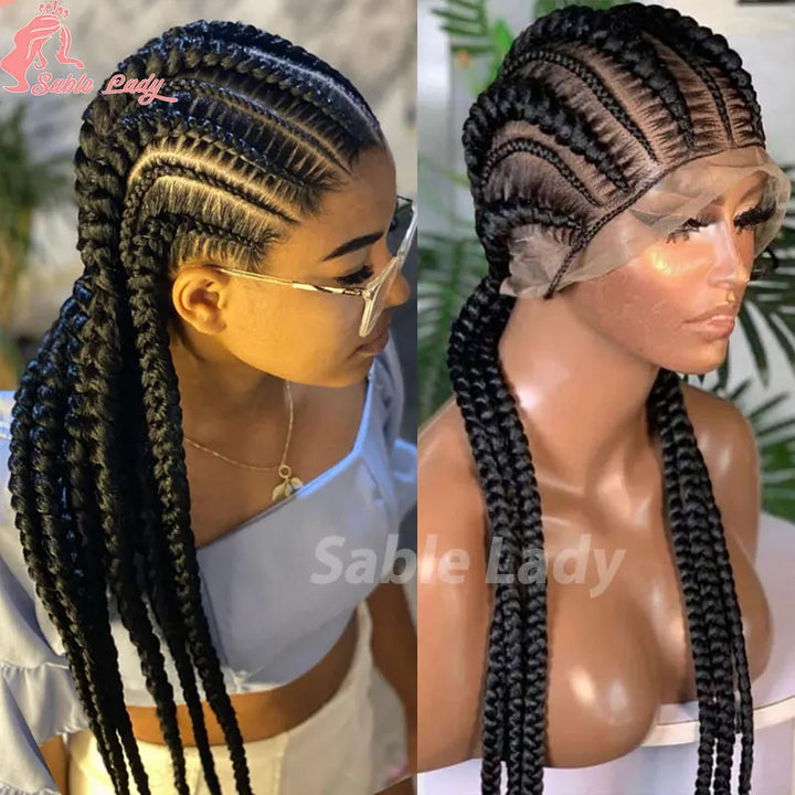 36 Inch Jumbo Braided Wigs Synthetic Knotless Full Lace Braid Wig Knotless Braided Wig Cornrow Plait Braids Wig For Afro Women - Vogue Vista UK