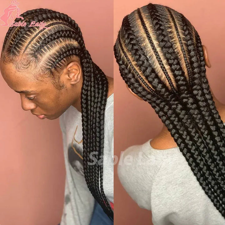 36 Inch Jumbo Braided Wigs Synthetic Knotless Full Lace Braid Wig Knotless Braided Wig Cornrow Plait Braids Wig For Afro Women - Vogue Vista UK