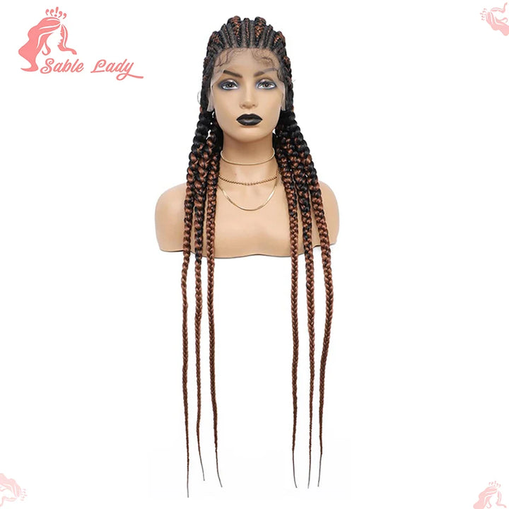36 Inch Jumbo Braided Wigs Synthetic Knotless Full Lace Braid Wig Knotless Braided Wig Cornrow Plait Braids Wig For Afro Women - Vogue Vista UK