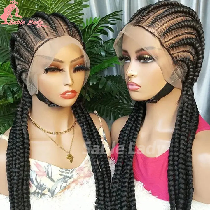 36 Inch Jumbo Braided Wigs Synthetic Knotless Full Lace Braid Wig Knotless Braided Wig Cornrow Plait Braids Wig For Afro Women - Vogue Vista UK