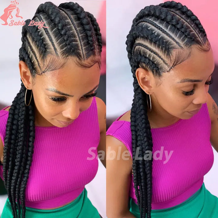 36 Inch Jumbo Braided Wigs Synthetic Knotless Full Lace Braid Wig Knotless Braided Wig Cornrow Plait Braids Wig For Afro Women - Vogue Vista UK