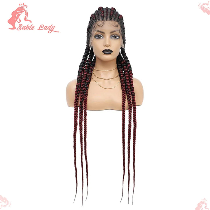 36 Inch Jumbo Braided Wigs Synthetic Knotless Full Lace Braid Wig Knotless Braided Wig Cornrow Plait Braids Wig For Afro Women - Vogue Vista UK