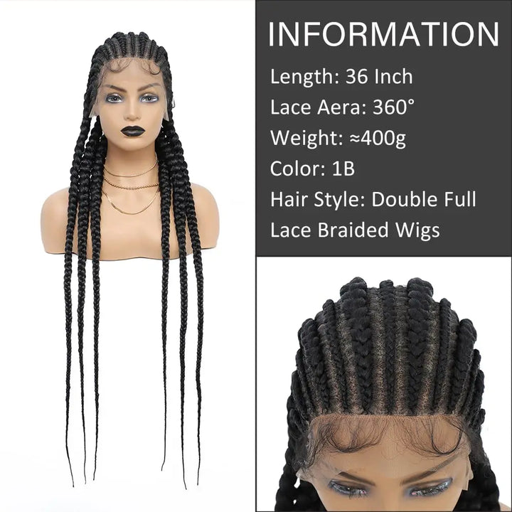 36 Inch Jumbo Braided Wigs Synthetic Knotless Full Lace Braid Wig Knotless Braided Wig Cornrow Plait Braids Wig For Afro Women - Vogue Vista UK