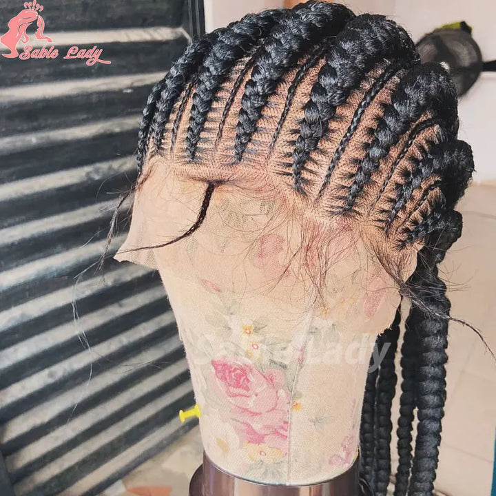 36 Inch Jumbo Braided Wigs Synthetic Knotless Full Lace Braid Wig Knotless Braided Wig Cornrow Plait Braids Wig For Afro Women - Vogue Vista UK