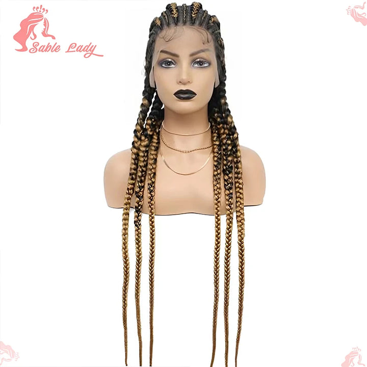 36 Inch Jumbo Braided Wigs Synthetic Knotless Full Lace Braid Wig Knotless Braided Wig Cornrow Plait Braids Wig For Afro Women - Vogue Vista UK